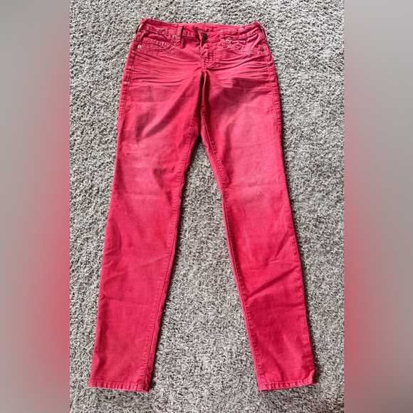 True Religion Red Skinny Ankle Jeans Corduroy Stretch Shannon Denim Pants 27x31 - Picture 1 of 7